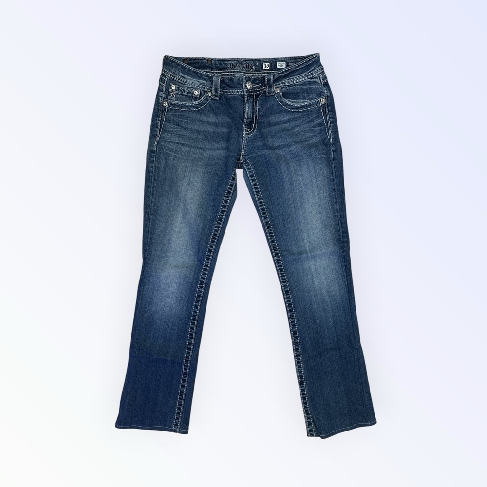 Miss Me Women's Light Wash Bootcut Jeans Low Rise Slim Fit Embellished WINGS 30 - Picture 4 of 10